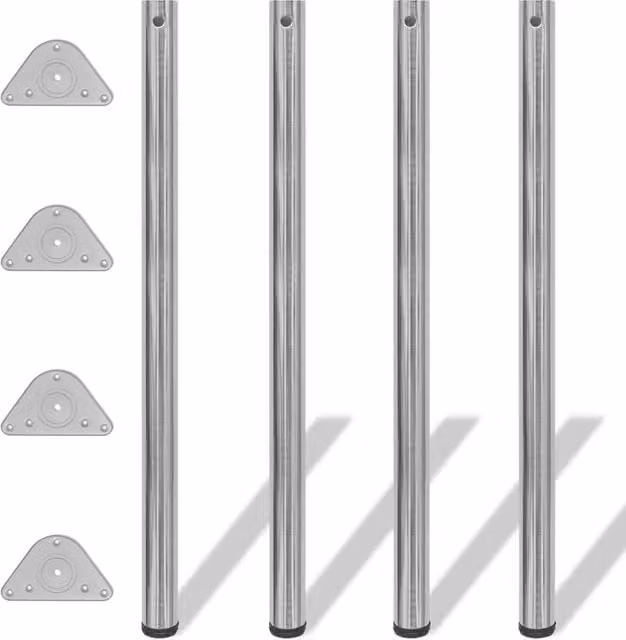 Berkfield Home Set of 4 Height Adjustable Table Legs in Brushed Nickel Silver, Height: 110 cm