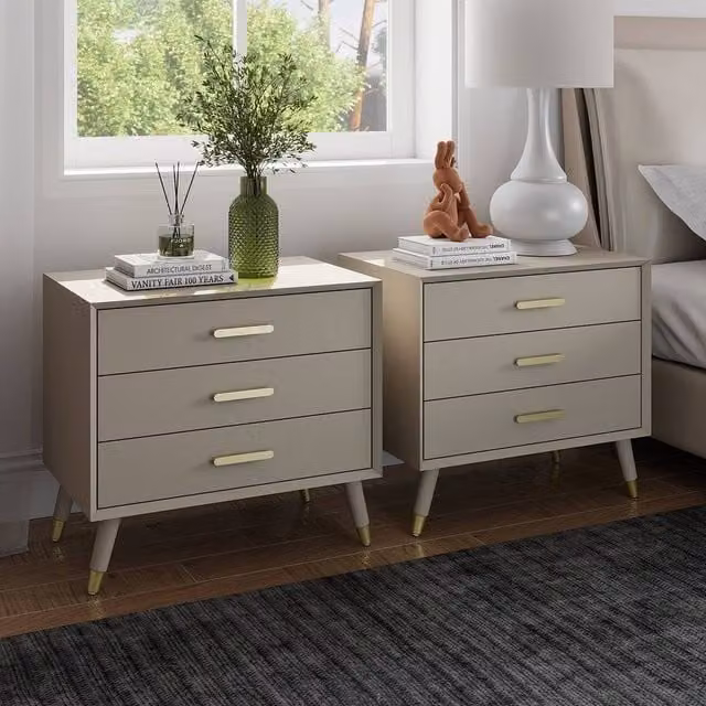 Melody Maison Oslo Taupe Pair of Large 3 Drawer Bedside Tables