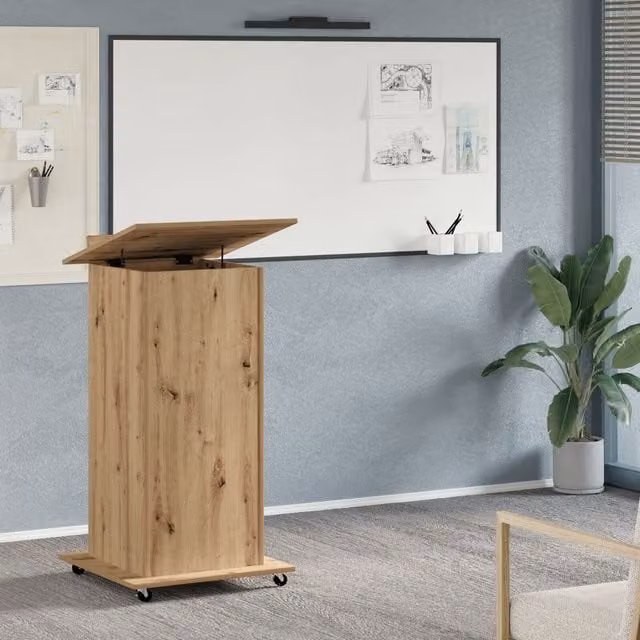Berkfield Home Artisan Oak Lectern Podium with Castors in Brown – 1