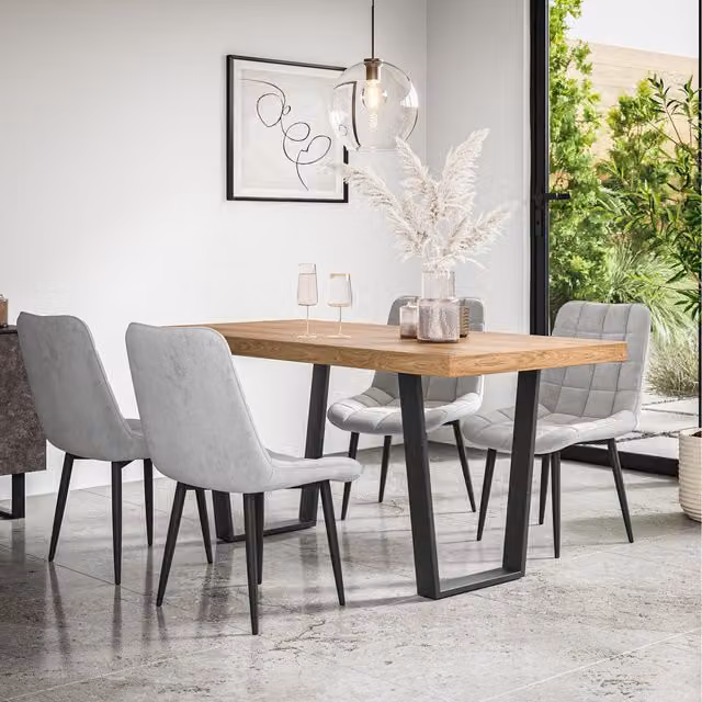 More4Homes Aria Dining Set with Oak Effect Rectangular Table and 4 Grey Nova Velvet Chairs