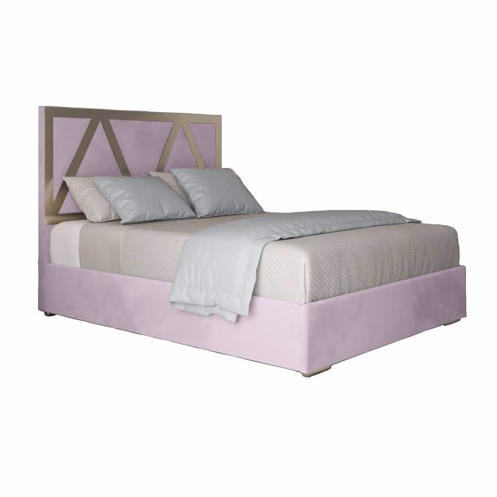 Casani Cliddesden King Size Upholstered Velvet Bed Frame in Pink with Metal Details, W/D/H: 180 x 200 cm – 2
