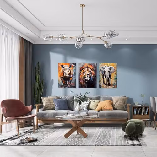 Simpa African Animals 3 Panel Canvas Wall Art, Multicolour, W/H: 60 x 40 cm – 2