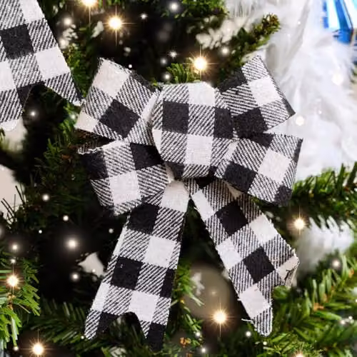 Melody Maison Set of 2 Black and White Checked Bow Hanging Decorations – 2