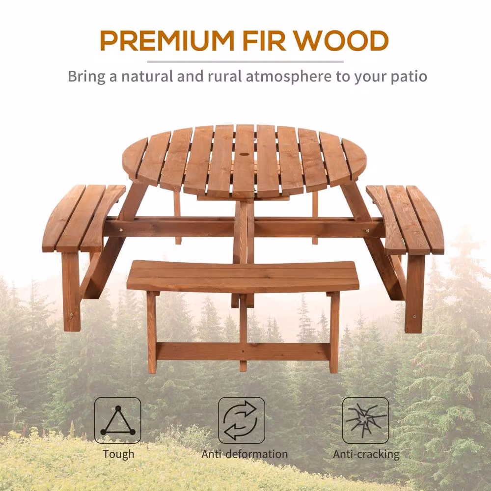 Wyld Haus Bataba 8 Seater Round Picnic Table and Bench Set in Red and Brown Treated Hardwood, Diameter: 178 cm – 5