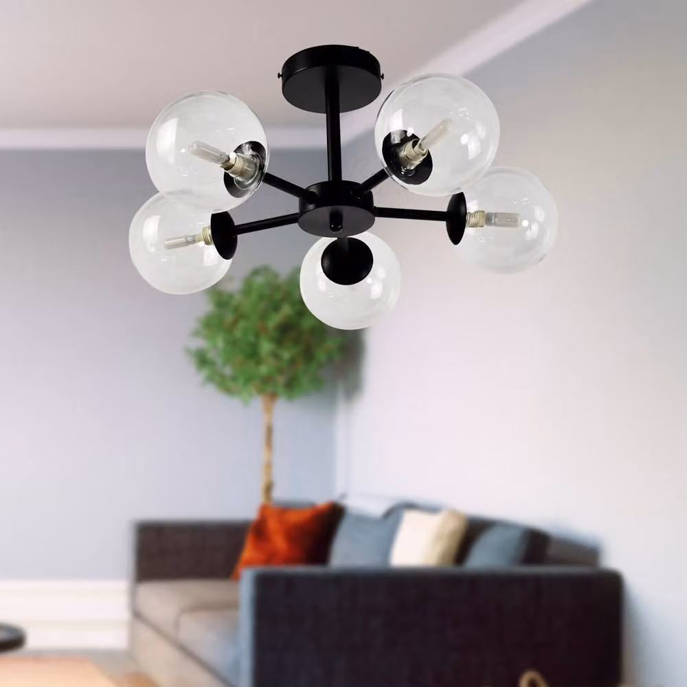 First Choice Lighting Odyssey Set of 2 Black 5 Light Ceiling Fittings with Transparent Glass Shades – 4
