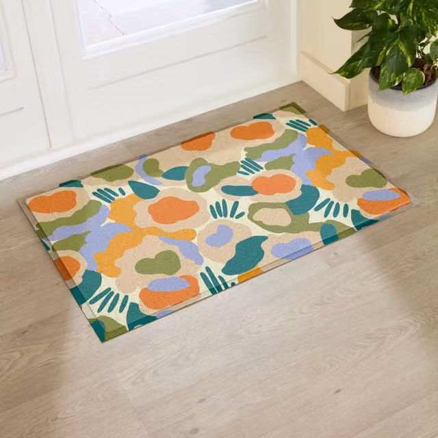 Artsy Mats Elizabeth Olwen Smudge Flowers Indoor/Outdoor Doormat, Multicolour, W: 90 cm, D: 60 cm – 1