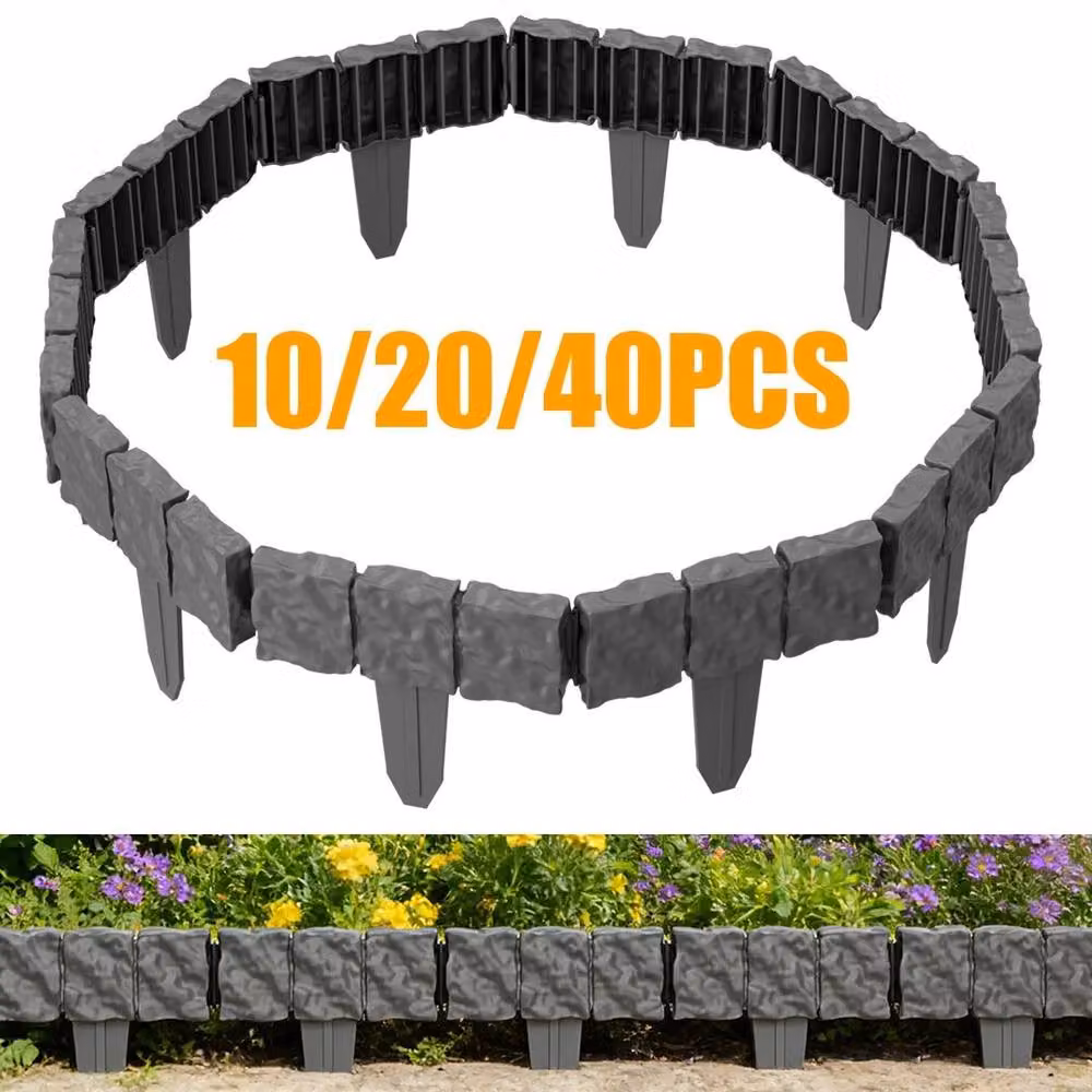 FLAVORA 20-Piece Cobbled Stone Effect Garden Lawn in Grey, W: 100 cm, D: 15 cm – 4