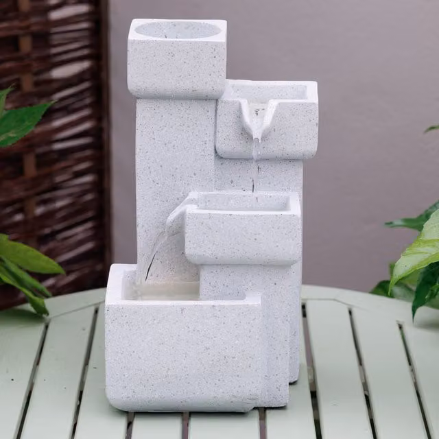 Primrose Modern Cascading Stone Effect Tabletop Water Feature with LEDs, White