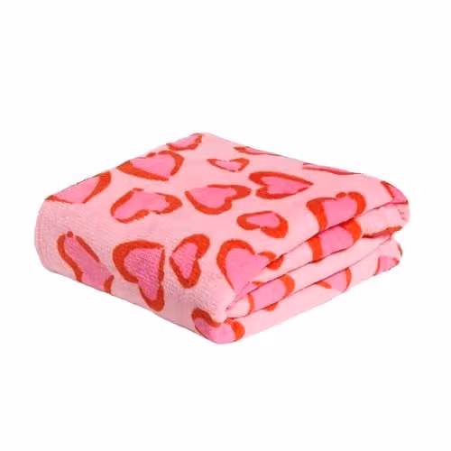 OHS Heart Leopard Flannel Fleece Throw Blanket, Pink/Red, W/D/H: 125 x 150 cm – 1