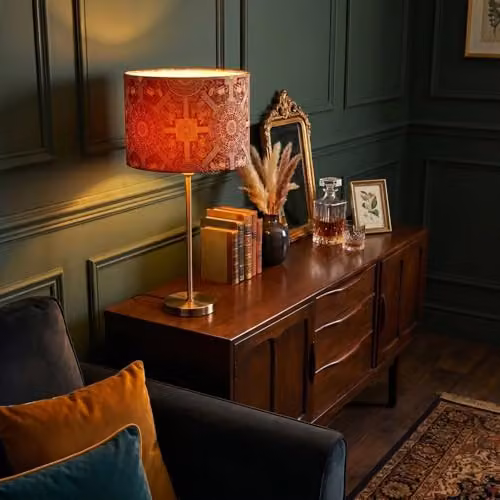 Happy Homewares Persian-Inspired Ottoman Tapestry Floral Fabric Lampshade in Red and Gold, W/D/H: 18 x 25 x 25 cm – 3