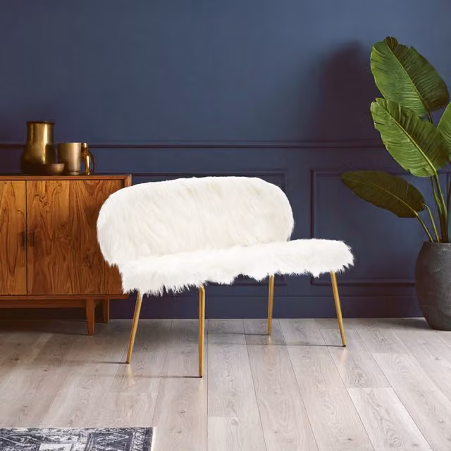 Interiors by Premier Orsina White Fabric 2 Seater Sofa with Gold Metal Legs W/D/H: 120 x 56 x 81 cm – 2