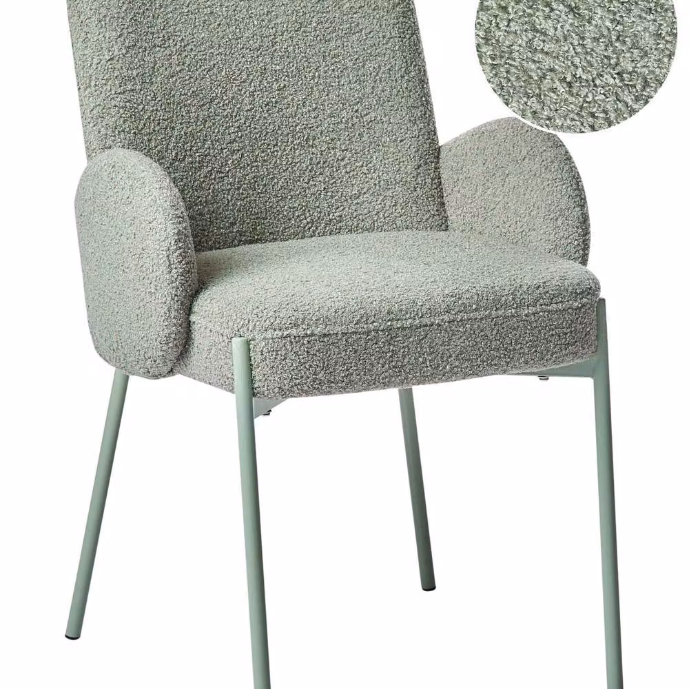 Wyld and Coco Retro Green Boucle Dining Chair with Powder-Coated Iron Frame – 2