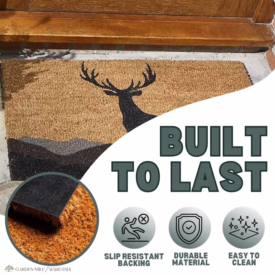 Marco Paul Heavy Duty Coir Door Mat with Monarch Stag Design in Brown, W: 75.0 cm, D: 45.0 cm – 7