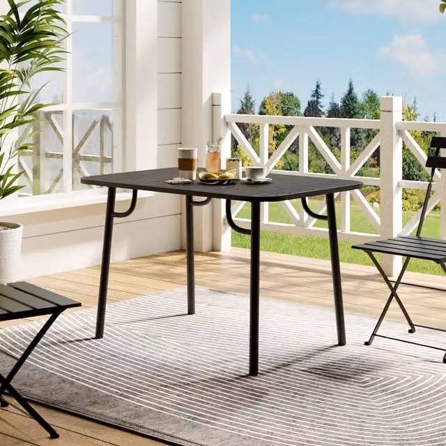 Livingandhome Modern Matt Black Metal Outdoor Garden Table, Width: 120 cm