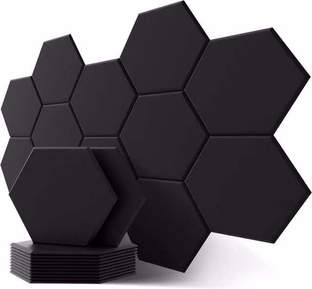 Gr8 Home Set of 12 Black Hexagon Self Adhesive Felt Acoustic Wall Panels