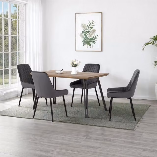 Seconique Quebec Rectangular Dining Set with 4 Chairs in Grey and Black