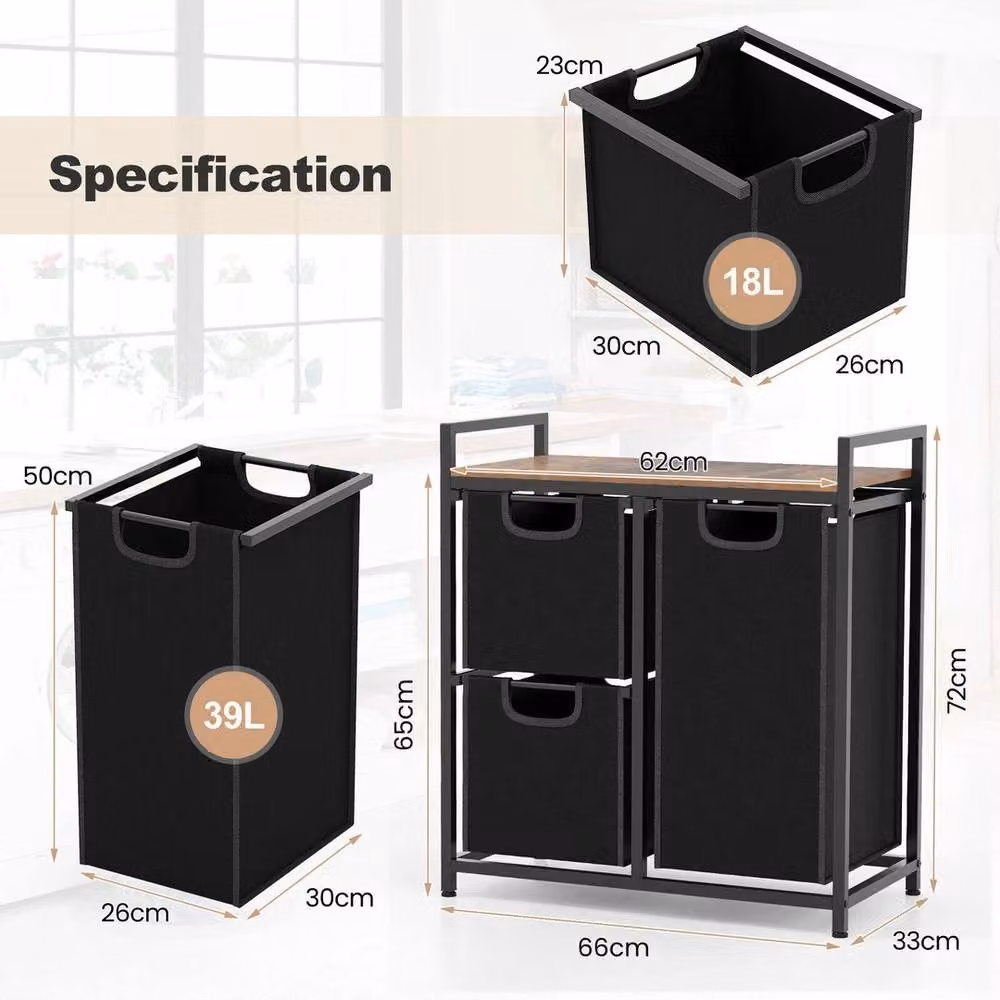 KORVIXA Freestanding Laundry Hamper and Basket Organiser in Black – 2