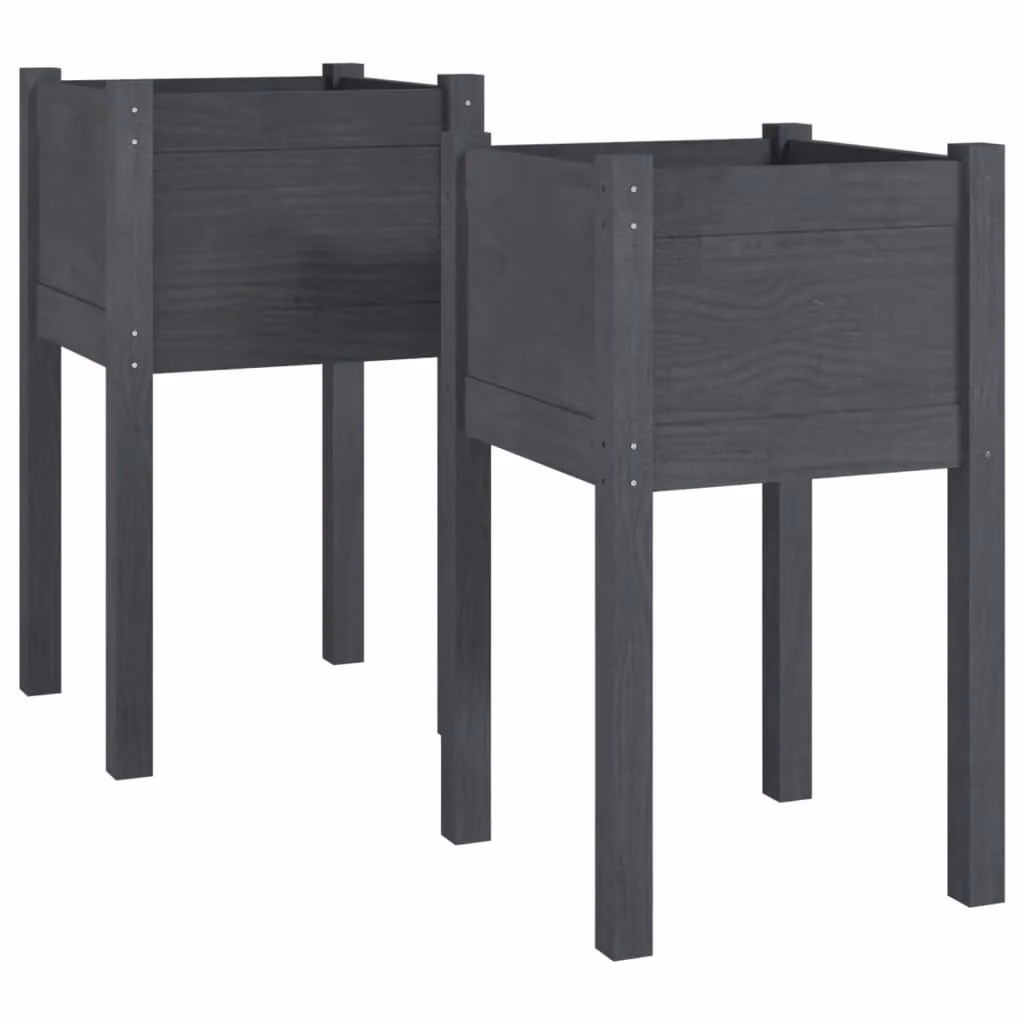 Berkfield Home Garden Grey Solid Pinewood Planter Tubs, 2 Pack, W/D/H: 40 x 40 x 70 cm – 2