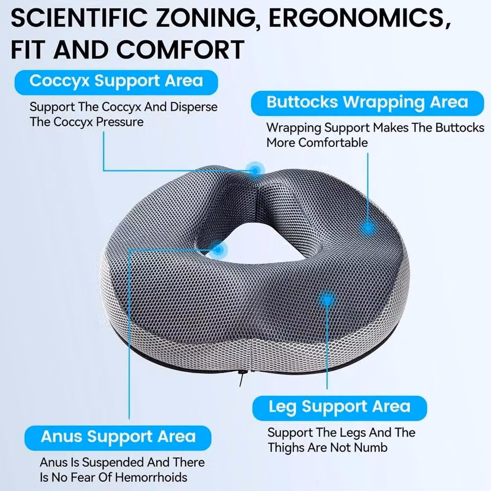 EONLION Grey Memory Foam Donut Cushion Ring Seat, W: 100 cm x L: 190 cm – 2