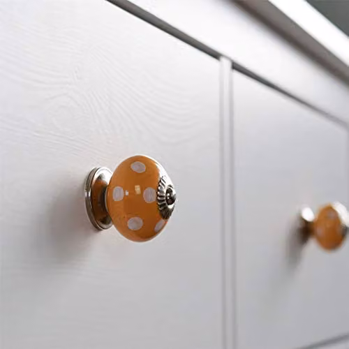 Nicola Spring Polished Ceramic Cabinet Knobs, Orange and White, Pack of 6 – 2