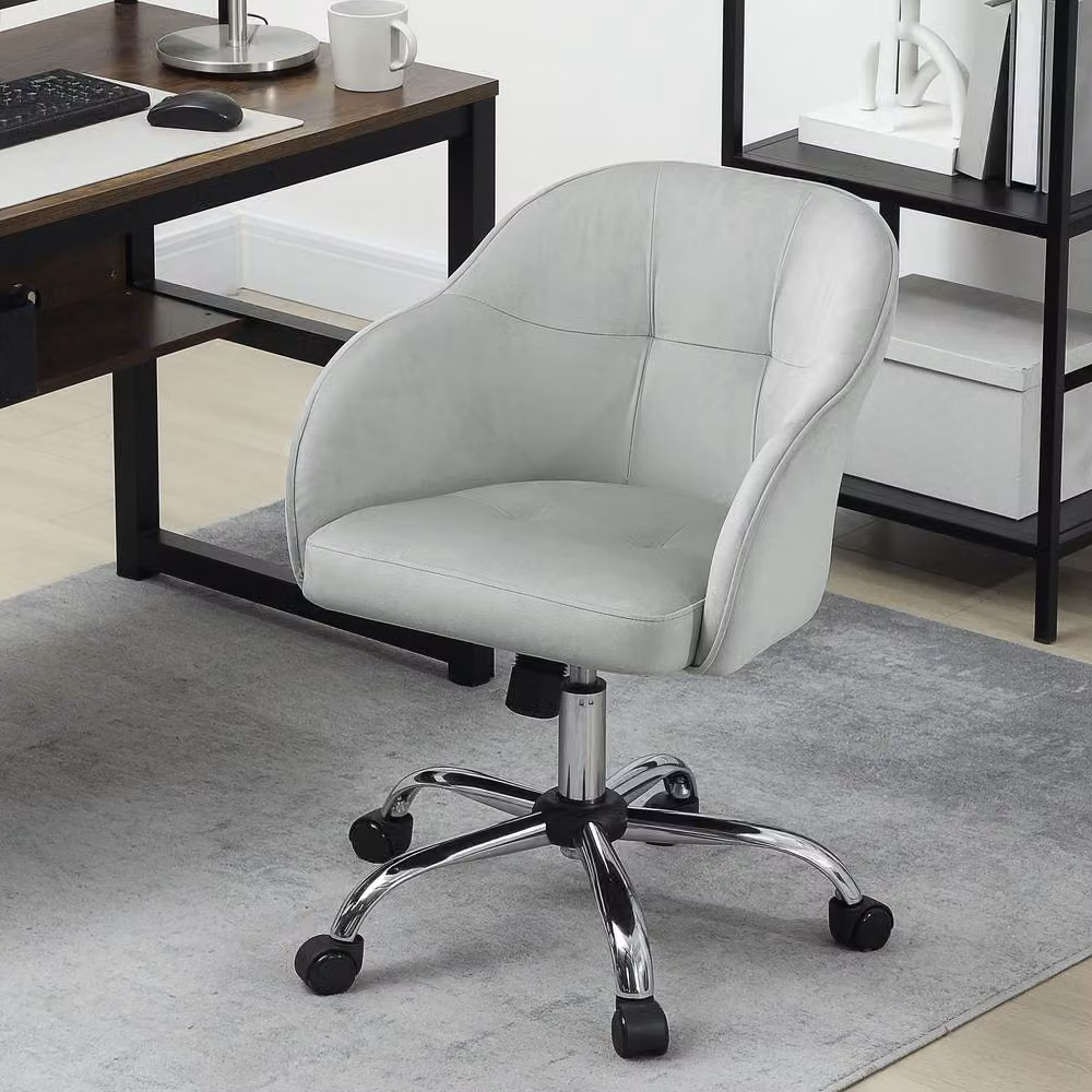 Rolipo Grey Velvet Task Chair with Adjustable Height and 360 Degree Swivel for Home Office – 3
