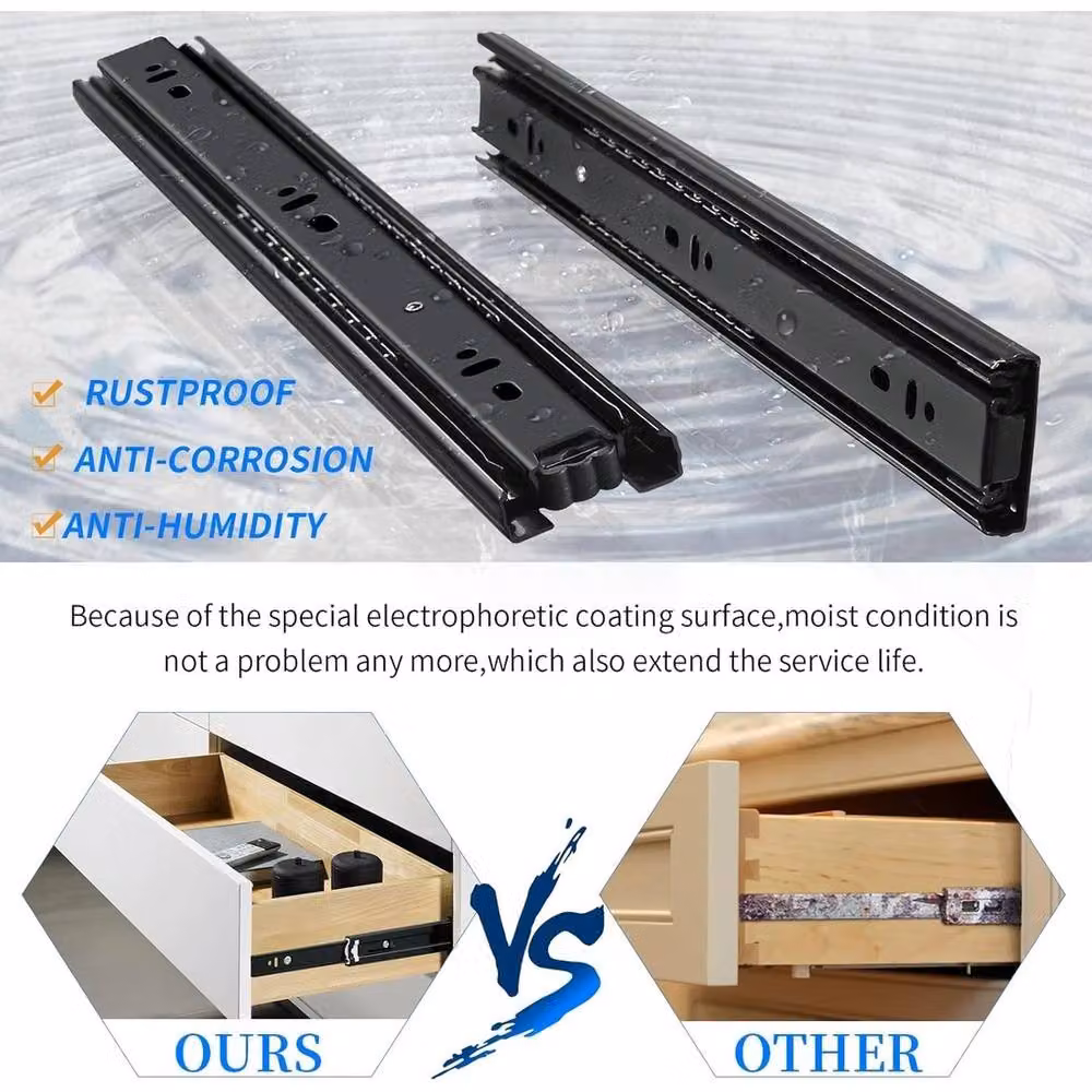 VOGREX 20-Piece Full Extension Ball Bearing Drawer Slides, Black, 450 mm – 5
