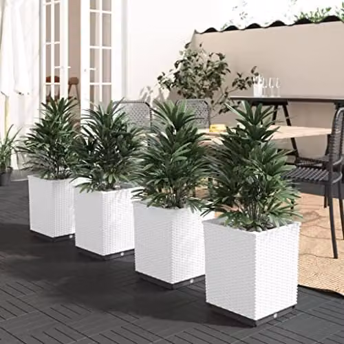 vidaXL Set of 4 White Polypropylene Planter Tubs, W/D/H: 30 x 30 x 37 cm – 2