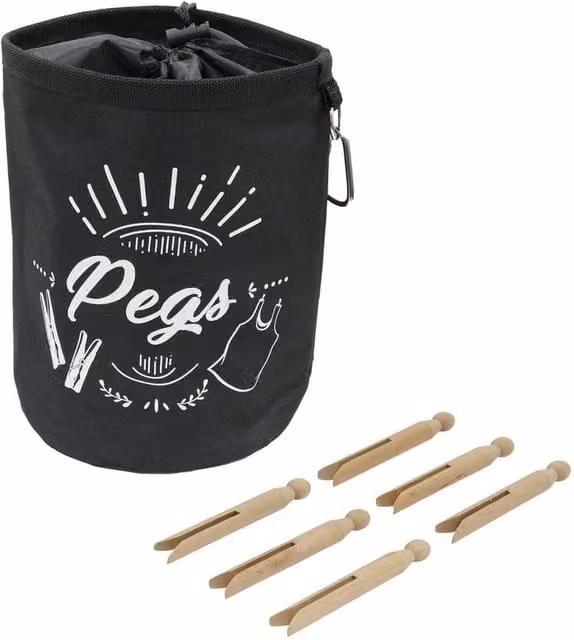 EONLION Large Black Peg Bag with 216 Wooden Dolly Pegs – 1