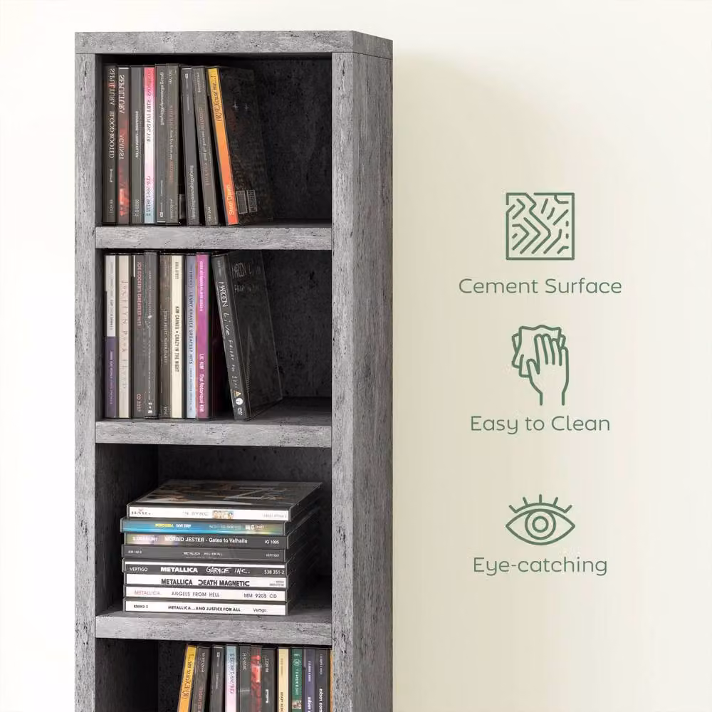 Wyld Haus Loli Tall Narrow Media Storage Tower in Cement Grey, H 175 x W 21 x D 20 cm – 6