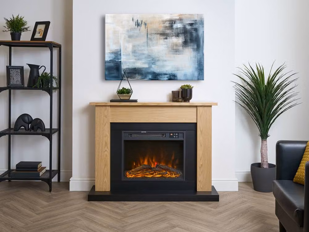 Adam Fires & Fireplaces Sureflame Banbury Electric Fireplace Suite in Oak and Black – 3