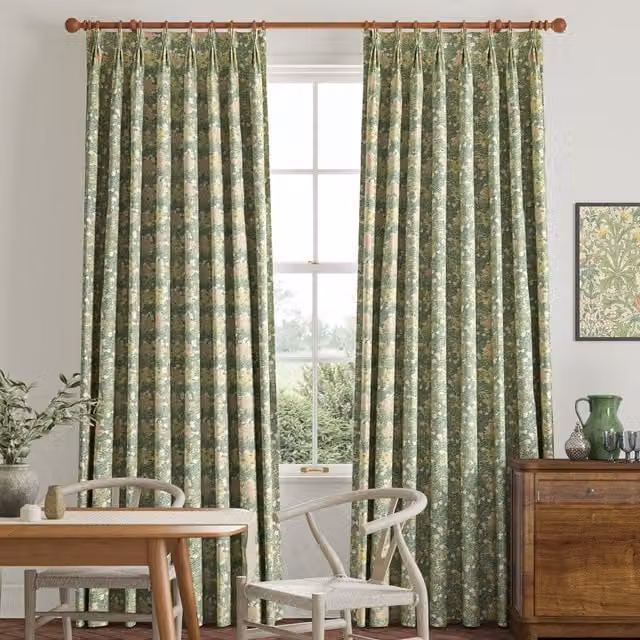 William Morris Bower Made To Measure Blackout Cotton Floral Curtains in Green