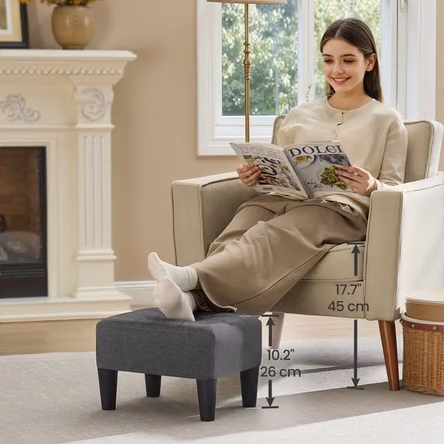 SONGMICS Linen-Look Ottoman Foot Stool in Grey and Black