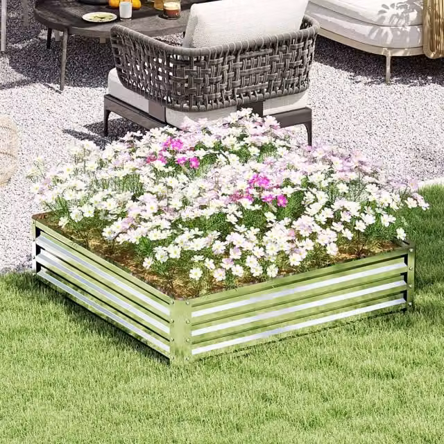 Outsunny 432L Raised Garden Bed in Silver Tone, W/D/H: 120 x 120 x 30 cm – 1