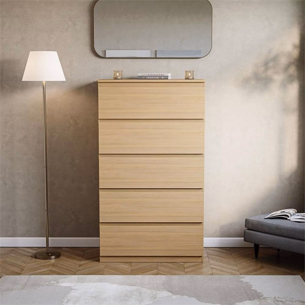 NESTLUNE Pine 5 Drawer Chest of Drawers Storage Cabinet in Brown – 3