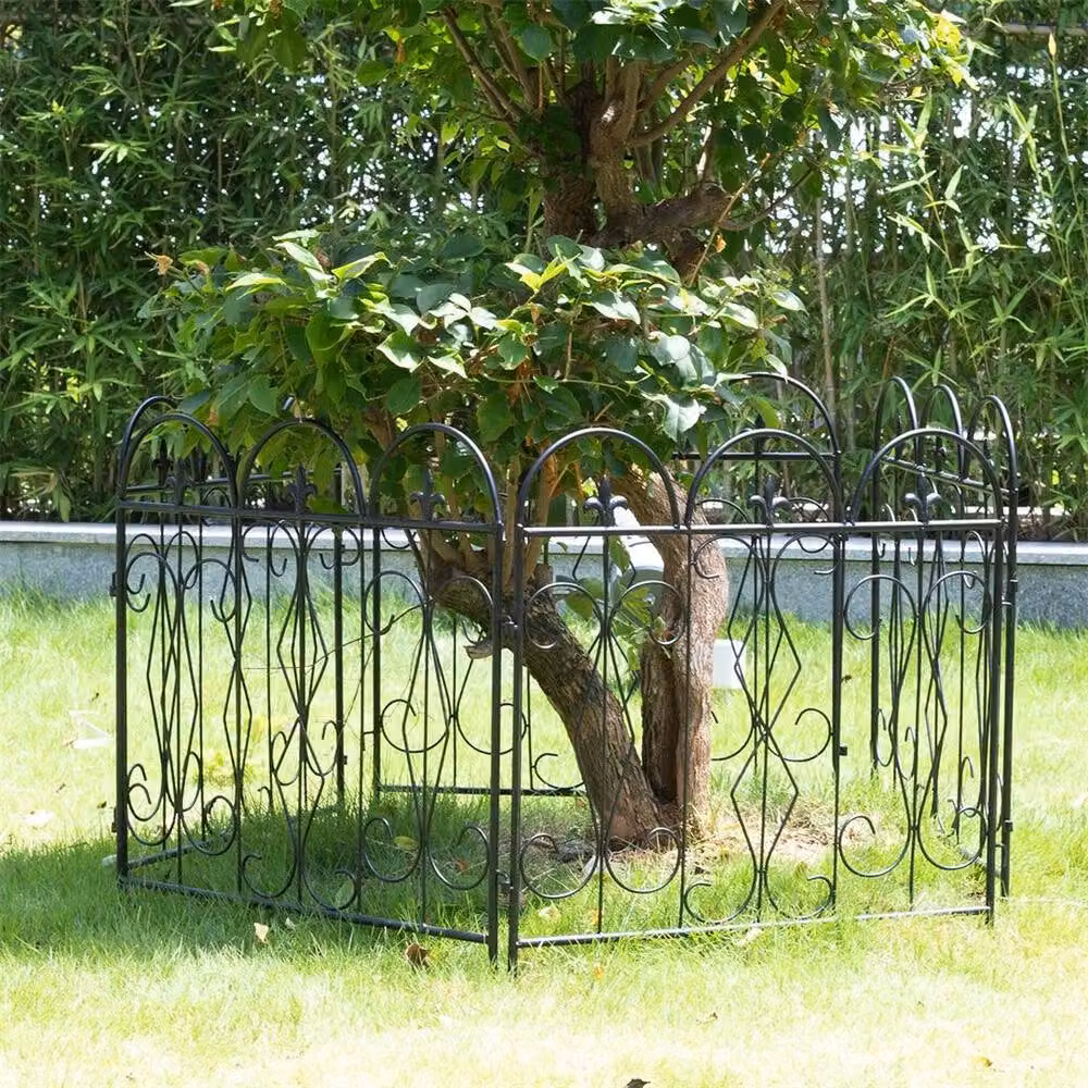 FLAVORA 5 Black Metal Garden Fence Panels Pet Animal Barrier, W: 100 cm, H: 15 cm – 4