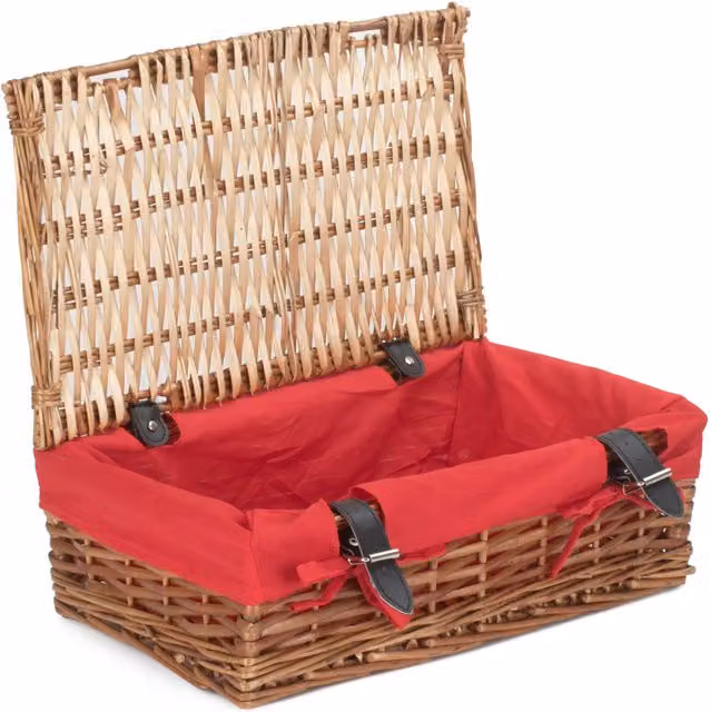 Red Wicker Rectangular Empty Gift Hamper with Cotton Lining