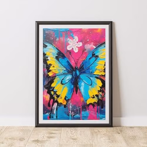 60 Second Makeover Butterfly Pop Art Print, Multicolour Abstract Floral Poster for Wall Decor, A4