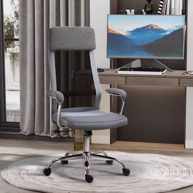 VINSETTO Grey Fabric Mesh High Back Swivel Task Office Chair with Headrest and Armrests – 1