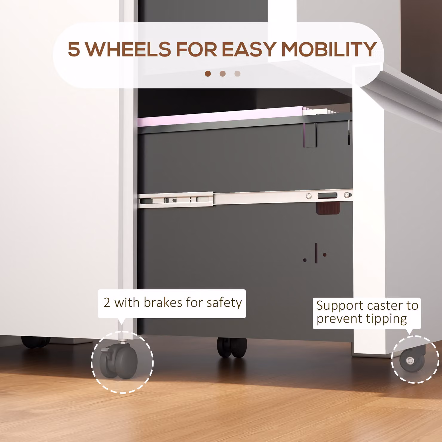 Vinsetto Mobile Steel 2-Drawer Lockable Filing Cabinet with Adjustable Hanging Bar in White – 3