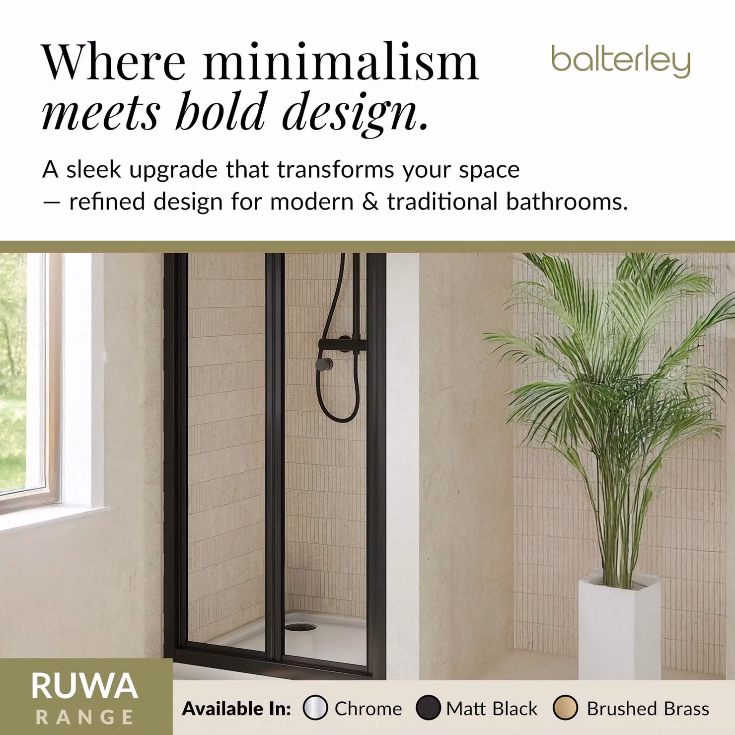 Balterley 4mm Toughened Safety Glass Bi-Fold Shower Door, Black, W: 76 cm, H: 190 cm – 4