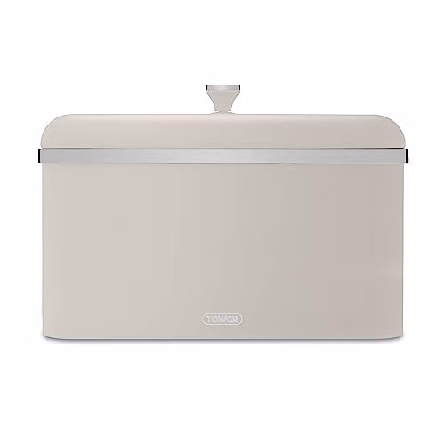 Tower Cavaletto Airtight Bread Bin in Beige and Silver Stainless Steel