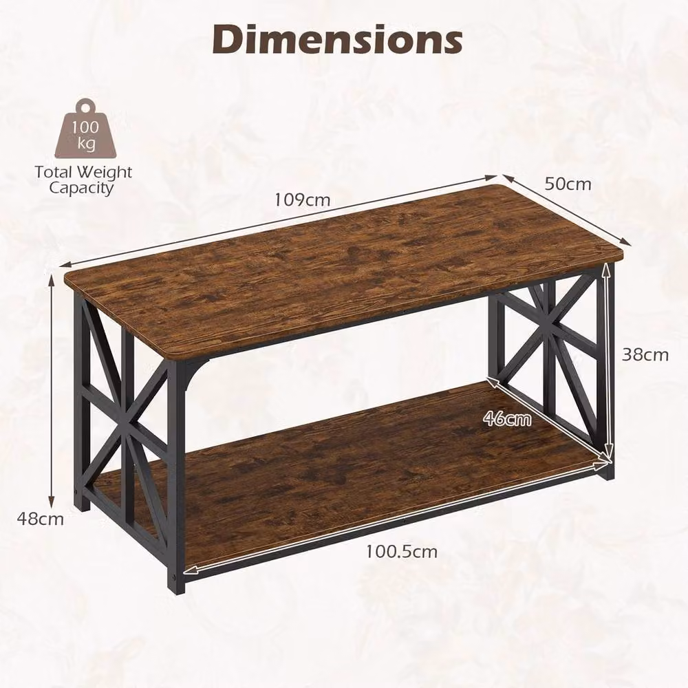 VOGREX Industrial Farmhouse Accent Table with Open Storage Shelf in Brown – 2