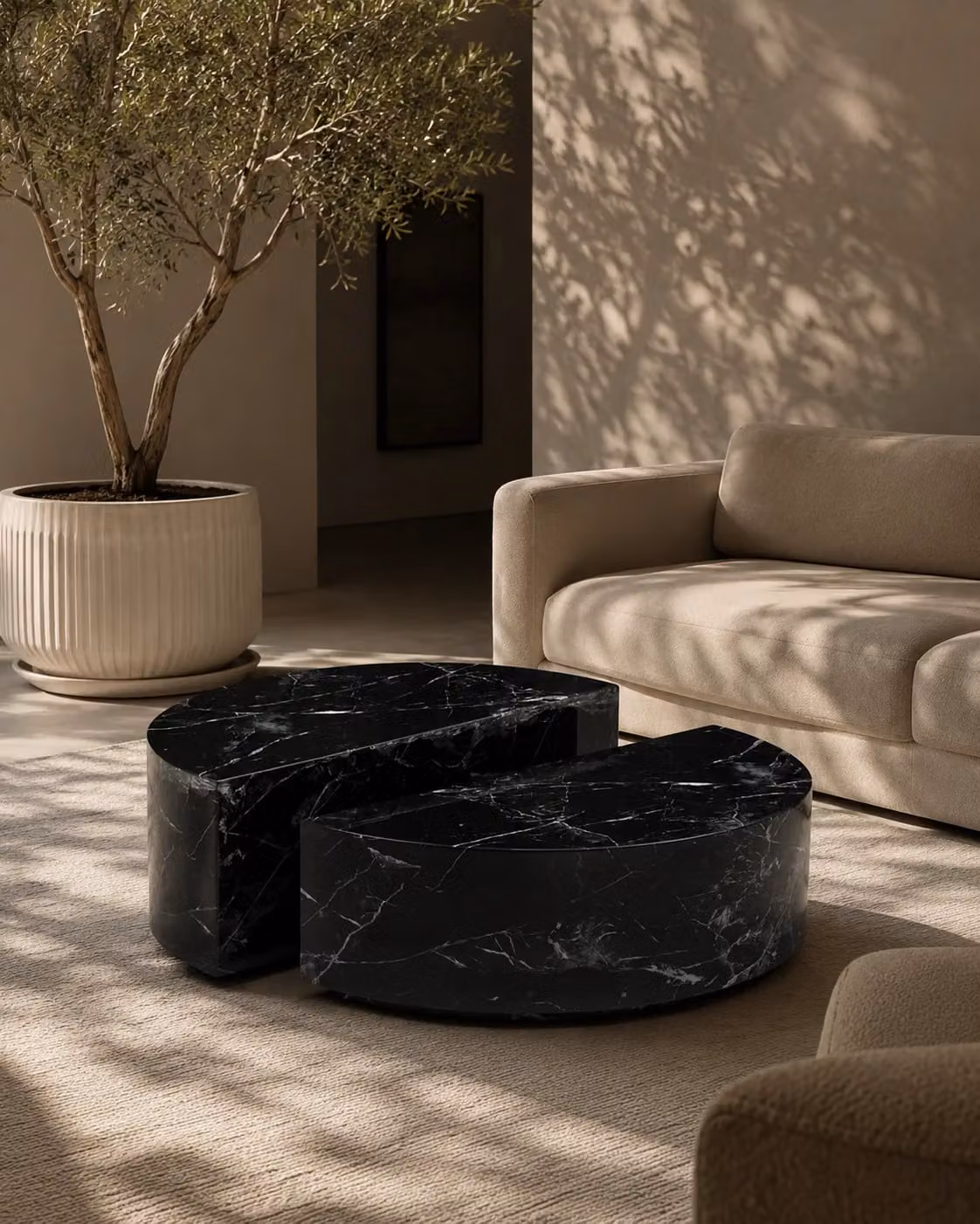 Tommy Franks Titan Round Black Marble Coffee Table W/D/H: 90 x 45 x 40 cm