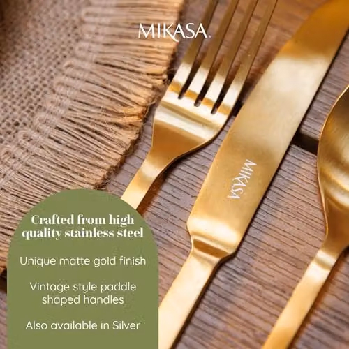 Mikasa Soho Gold Coated 16 Piece Stainless Steel Cutlery Set for 4 Adults – 3