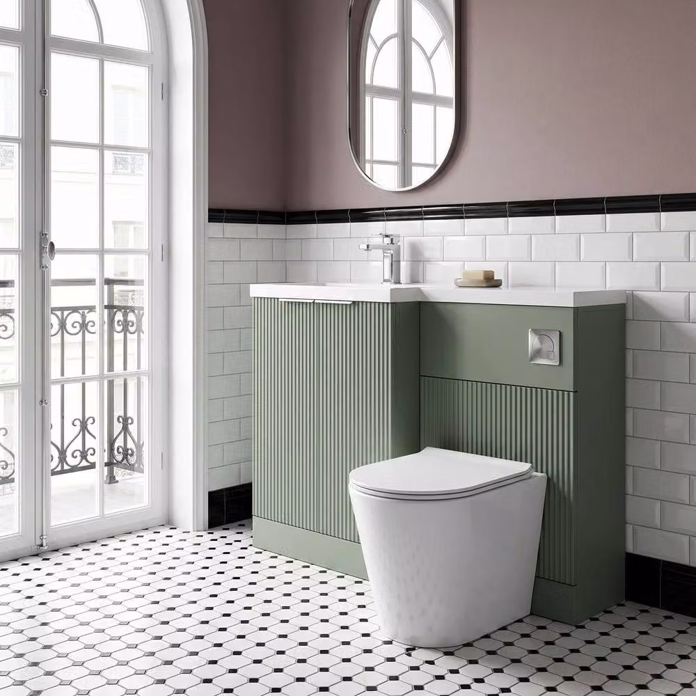 Balterley Tixall 2 Door Vanity WC Combi Unit with Poly Basin, Green, W: 110 cm, LH – 2