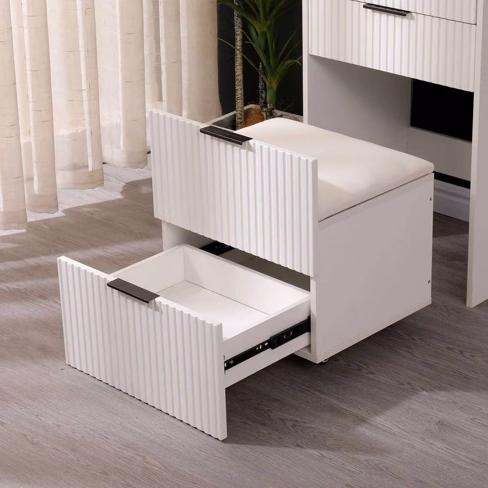 PAWNORA Modern White Makeup Vanity Dressing Table and Stool Set with Hollywood LED Mirror and Lift Mechanism – 2