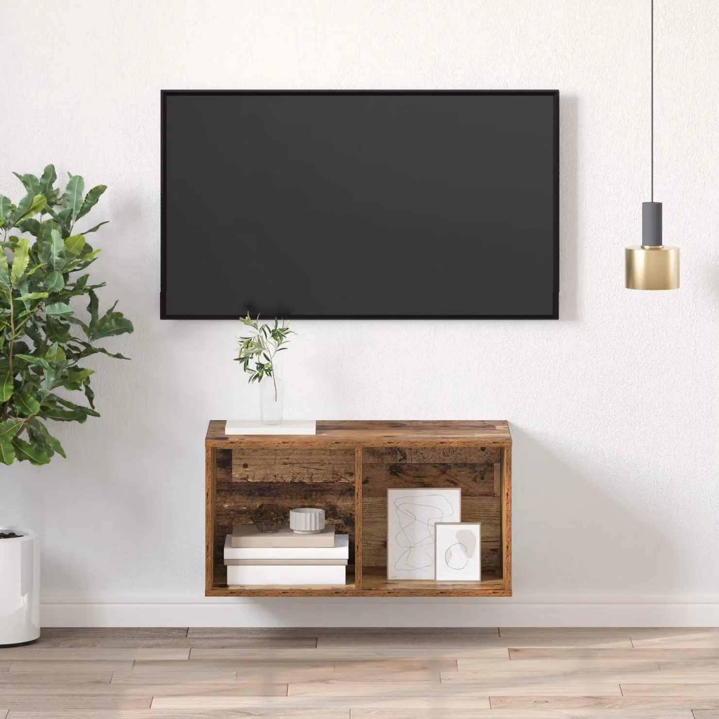 Berkfield Home TV Cabinet with Shelf in Brown Old Wood, W/D/H: 37 x 37 x 72 cm – 3