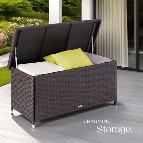 tectake Kiruna Garden Storage Box in Brown with Rattan and Metal Frame – 8