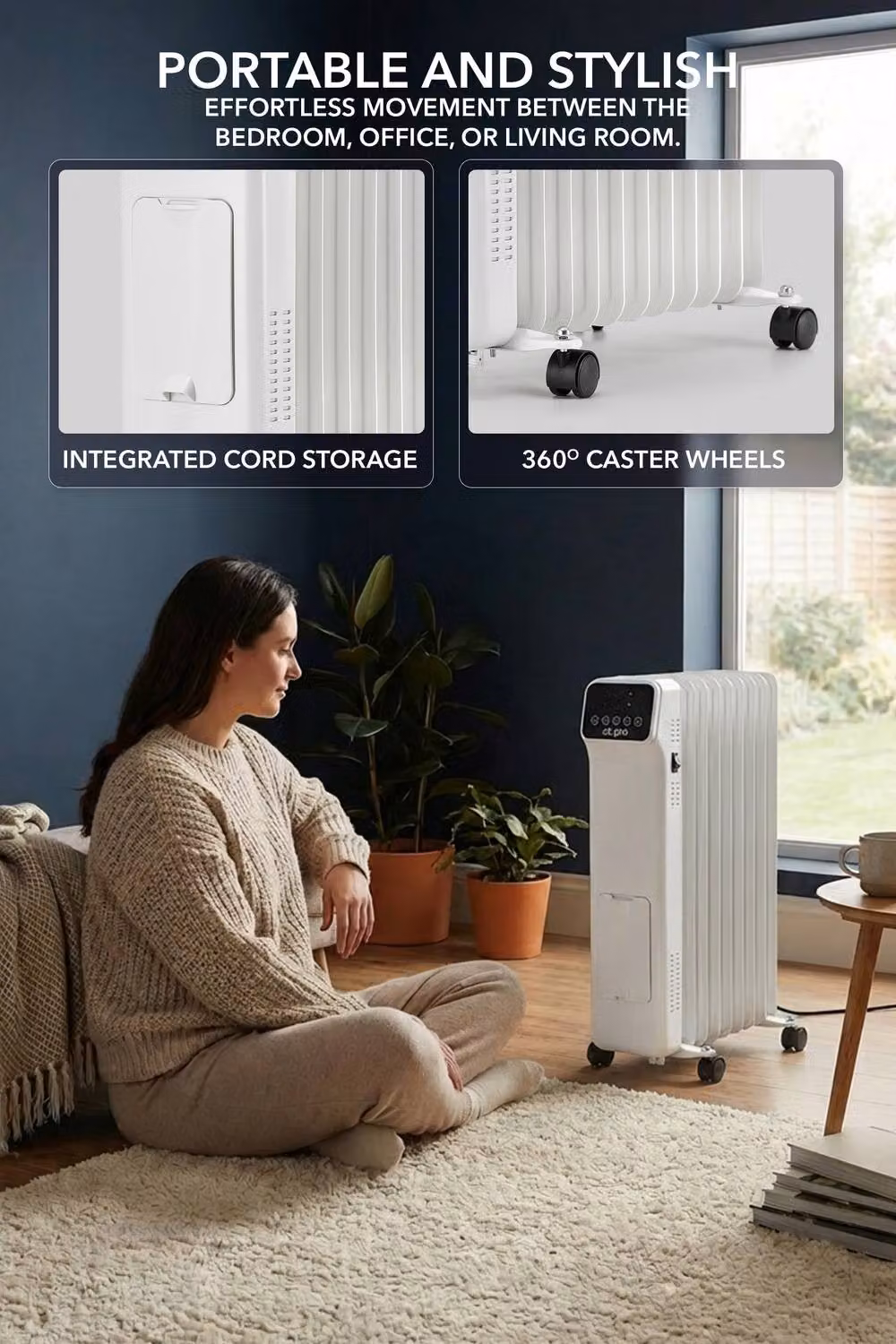 Air Pro 2500W Oil-Filled Electric Radiator with Thermostat and 9 Hour Timer, White – 6