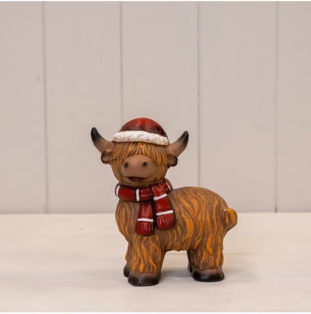 KDMD Brown and Red Terracotta Highland Cow Ceramic Tabletop Ornament